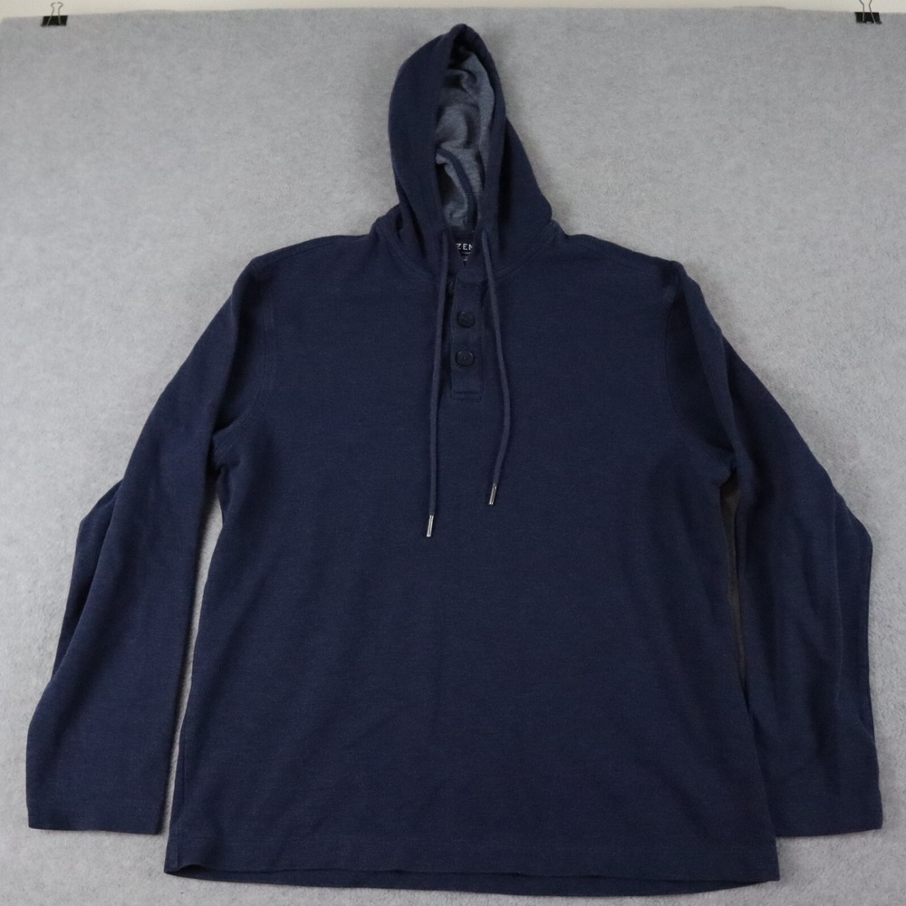Mizzen+Main Hoodie Mens Large Performance Henley Pullover Knit Sweatshirt‎ Blue